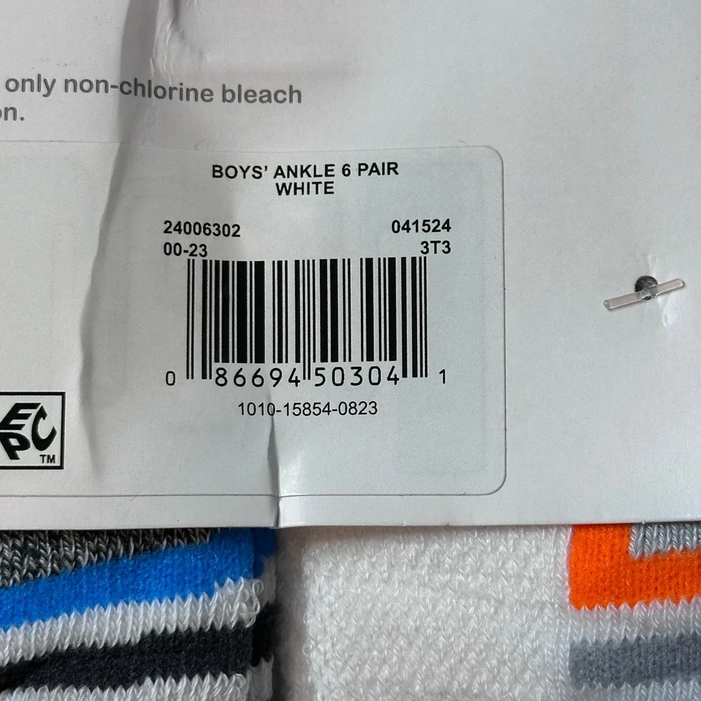Wonder Nation Socks Boys Large White 6 Pair Ankle Wicking Striped Athletic 32446
